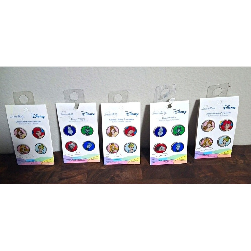 Dress It Up Disney Craft Buttons Lot 5 Packs Classic Princesses & Villains 4pc